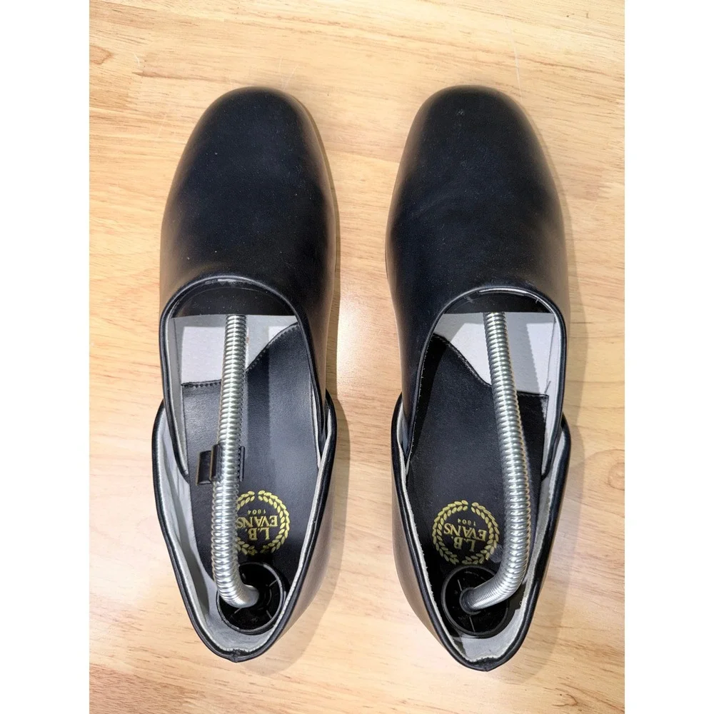LB Evans Mens Black Leather Slippers Side Cutout House Shoes Loafers 9 M 16816